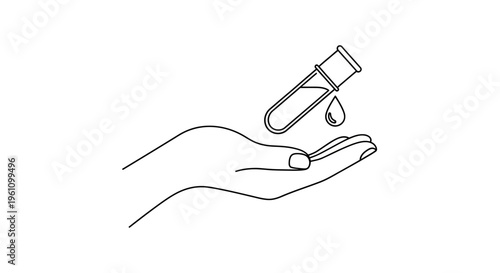 Hand holding test tube dropping liquid.