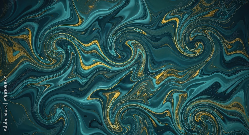 Fototapeta premium Abstract swirling teal and gold pattern artwork