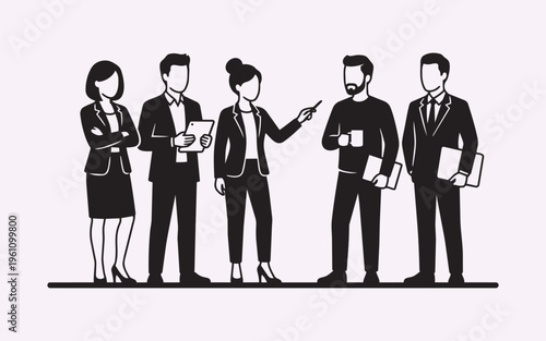 Office People Silhouettes Icon Clean Modern Monochrome Vector Business Staff Group Illustration