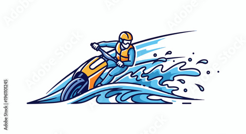 Rider on a jet ski speeds through ocean waves, creating splashes and spray