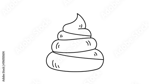 Simple black and white line art illustration of a tall swirl of soft serve ice cream or whipped cream on a plain background.