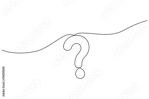 Minimalist continuous one line drawing of a question mark symbol on a white background. Perfect for FAQ, help, and curiosity concepts in a modern hand drawn style.