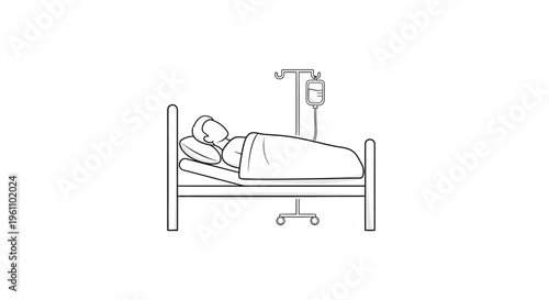 Patient lying in hospital bed.