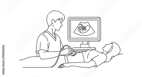 Doctor performing ultrasound on patient.