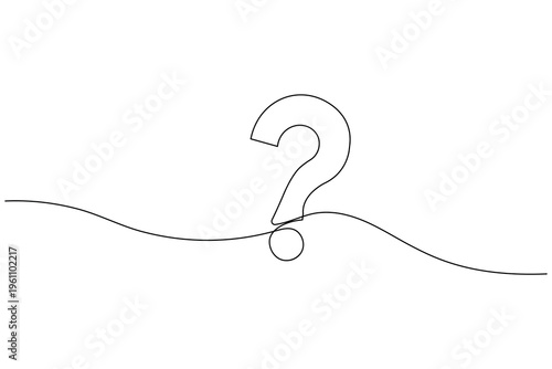 Minimalist continuous one line drawing of a question mark symbol on a white background. Perfect for FAQ, help, and curiosity concepts in a modern hand drawn style.