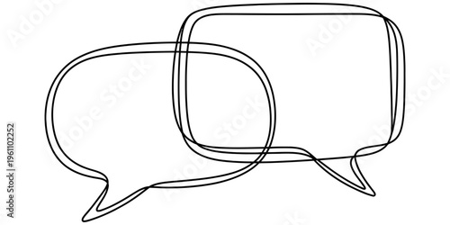 Minimalist line art illustration of two overlapping speech bubbles for communication concept Vector, illustration