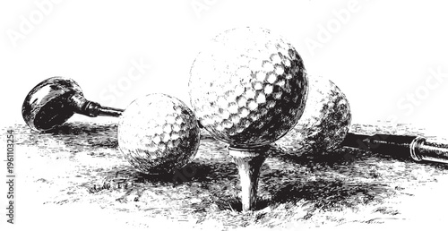 Close-up vector illustration of golf equipment on a golf course. This vector illustration can be used in any size you like for advertising, logos, and other work.
