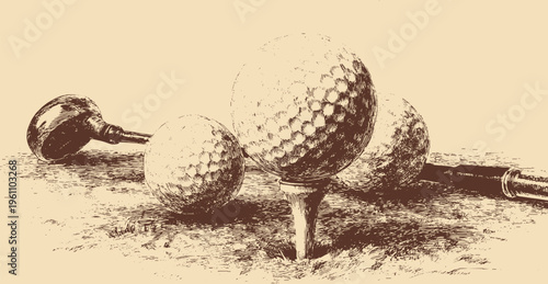 Close-up vector illustration of golf equipment on a golf course. This vector illustration can be used in any size you like for advertising, logos, and other work.