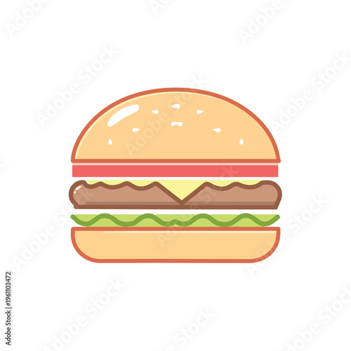 Cute Burger Cartoon Flat Fast Food Vector