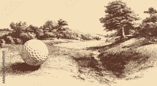 Close-up vector illustration of golf equipment on a golf course. This vector illustration can be used in any size you like for advertising, logos, and other work.