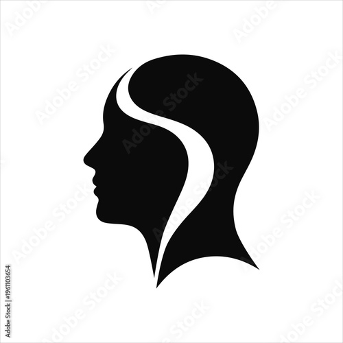 Human head profile silhouette with abstract wave or path inside, mental health concept.