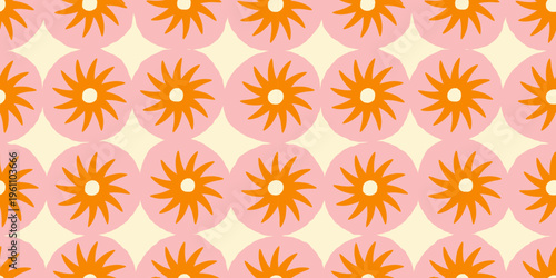 Vector hand drawn seamless patterns in simple doodle sketchy wavy and groovy naive style, dopamine aesthetic, background with dots, circles and sun