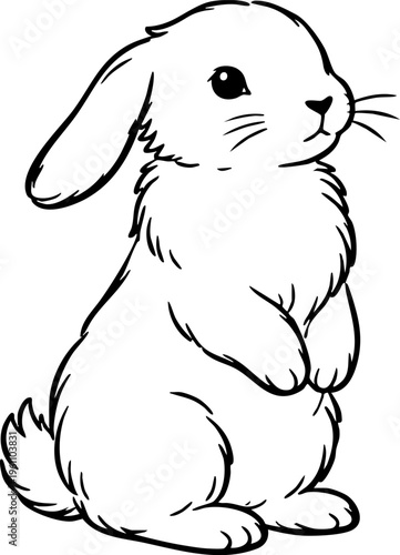 Cute Sitting Bunny Minimal Hand Drawn Illustration