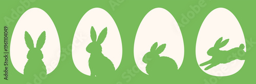 Easter Bunny Silhouettes in Eggs Minimal Illustration Set