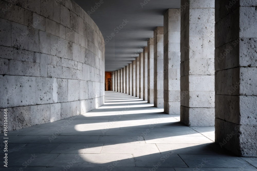Obraz premium Long corridor with stone columns and receding perspective