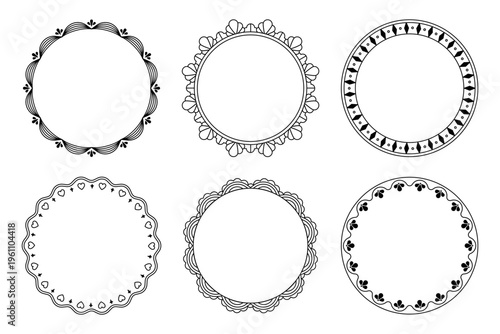 Vector graphic design, lace linear border and frame with copy space for text, logo, monogram, minimal trendy stationery and brand packaging template