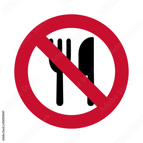 No eating and drinking sign icon with fork and knife symbols.