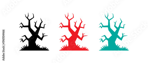 Trees with different colored trunks and branches in a minimalist design