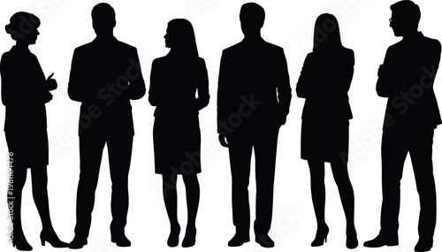 Business people silhouettes standing in formal poses, professional men and women group isolated on white background, corporate team concept