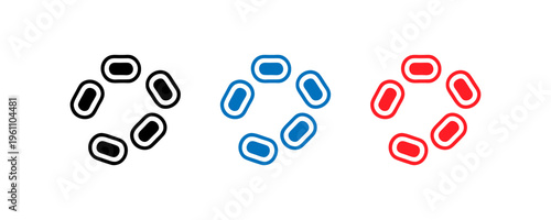 Three interconnected hexagonal ring designs in different colors and styles