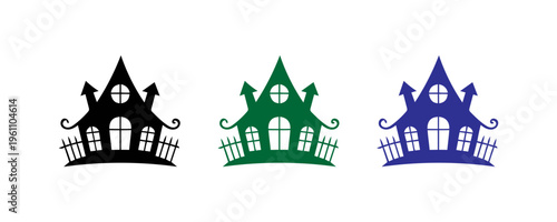 Haunted houses in different colors with gothic architecture