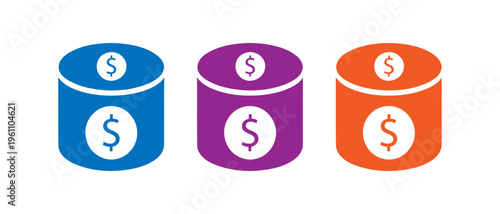 cylindrical containers with dollar signs representing different financial funds and savings