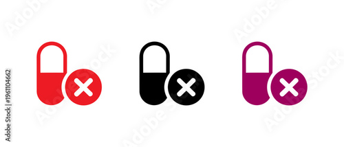 Set of p[ill icons capsules crossed out