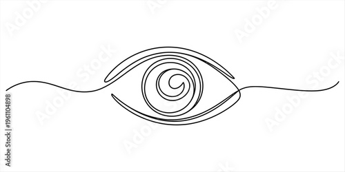 Minimalist continuous one line drawing of a human eye with a spiral pupil on white Vector, illustration