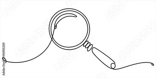 Magnifying glass continuous line drawing minimalist vector art for search and discovery concepts Vector, illustration