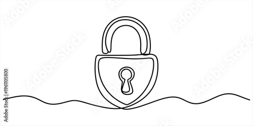 Continuous line drawing of a padlock symbol representing security and protection on white Vector, illustration