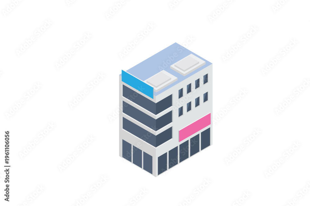 Fototapeta premium Isometric Grey Office Block Building