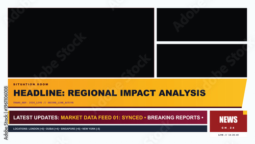 Breaking news regional impact analysis on screen display