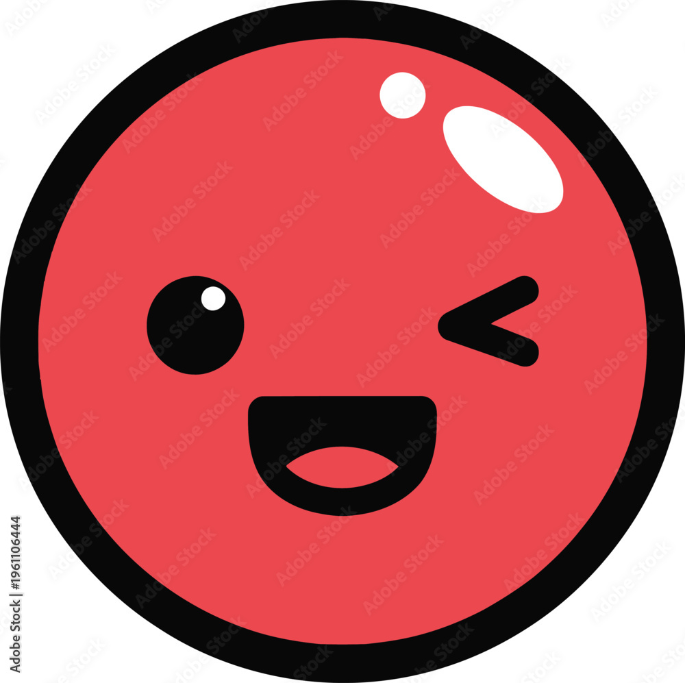Fototapeta premium Cute red cartoon face winking with happy expression