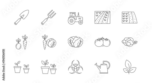 gardening tools and vegetables icons