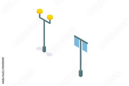 Isometric City Streetlights Elements
