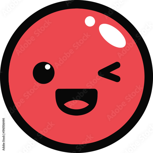 Cute red cartoon face winking with happy expression
