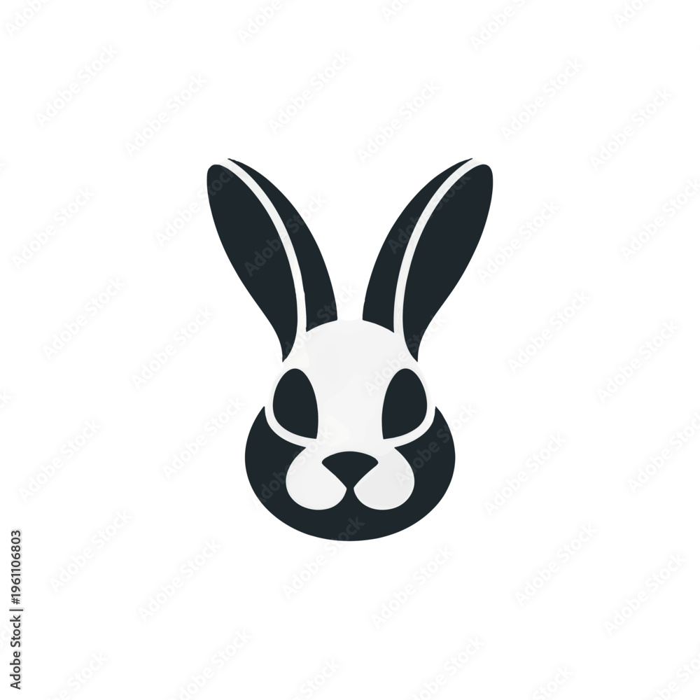 Obraz premium A graphic black and white image of a bunny head.
