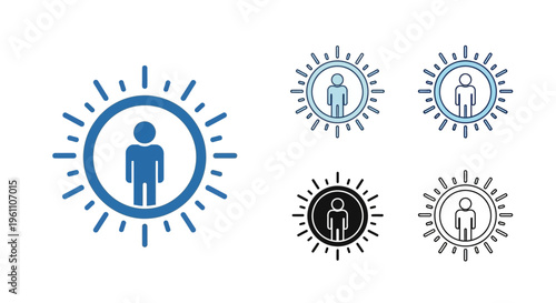 person icon set, user profile symbols with sunburst