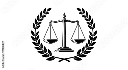 Detailed Scales of Justice with Laurel Wreath, Traditional Symbol of Law and Order on Isolated White Background