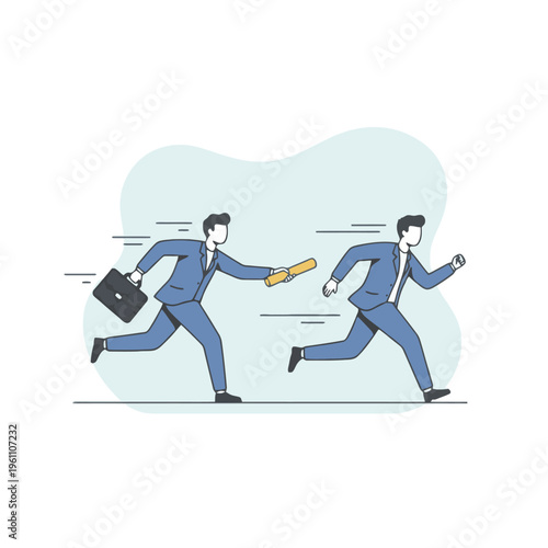Two Businessmen Passing Relay Baton Teamwork Handoff Concept Vector Illustration