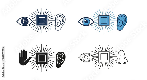 senses icons, eye, ear, hand, hearing, vision