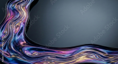 Abstract Iridescent Liquid Metal Flow with Large Negative Space for Text