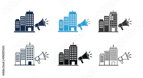 cityscape with megaphone icons