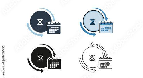 Time management icons, hourglass and calendar symbols