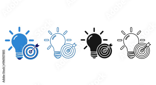 creative ideas and goals, light bulb and target icons