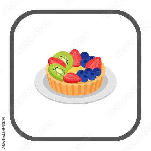 Delicious Fruit Tart with Berries and Kiwi Slice, A Sweet Dessert Illustration