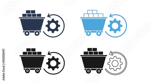 industry icons, mining cart, gear wheel, workflow