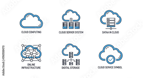 Modern Cloud Computing Icons Representing Digital Storage Data In Cloud Online Infrastructure And Server Systems For Network Technology Solutions