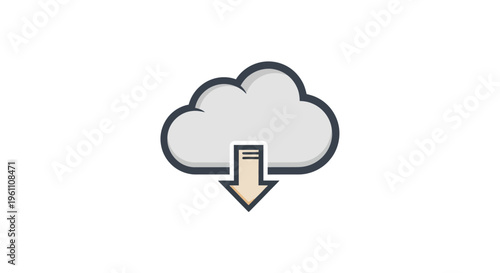 Cloud storage download icon representing digital data transfer and online information access on a white background