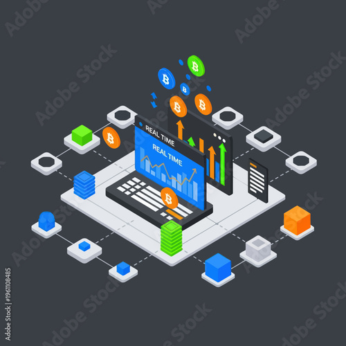 Isometric Cryptocurrency Trading Platform with Real-Time Data Visualization.